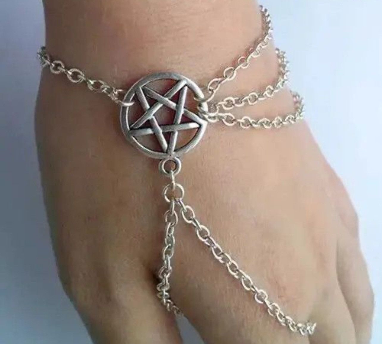 Handmade × Jewelry Bracelet Chain Pentagram Gothic Chrome Style Punk Grunge Size ONE SIZE - 1 Thumbnail