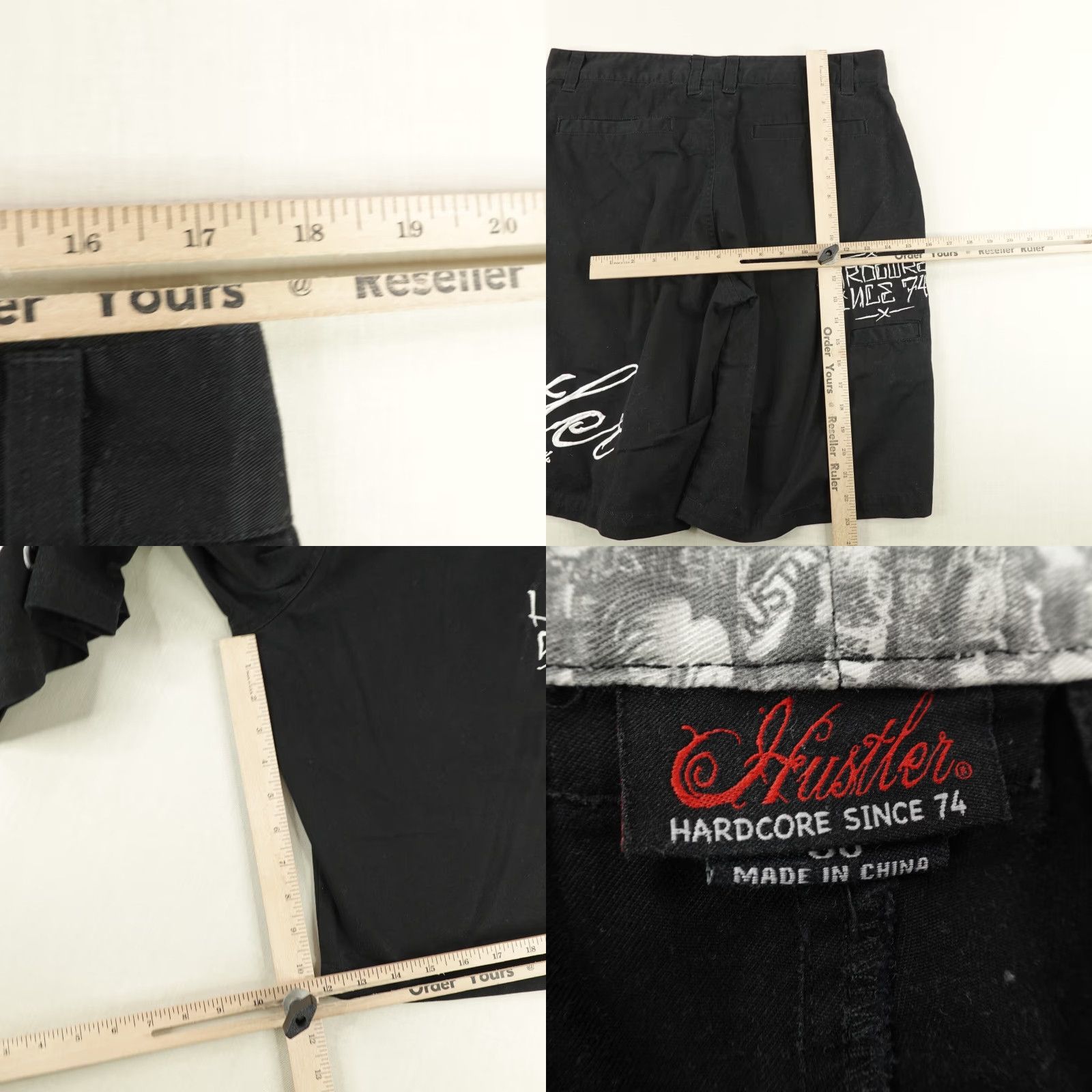 Vintage Vintage Hustler Shorts Mens 36 Chino Casual Relaxed Cotton Black Embroidered Skater Y2K Size US 35 - 8 Thumbnail
