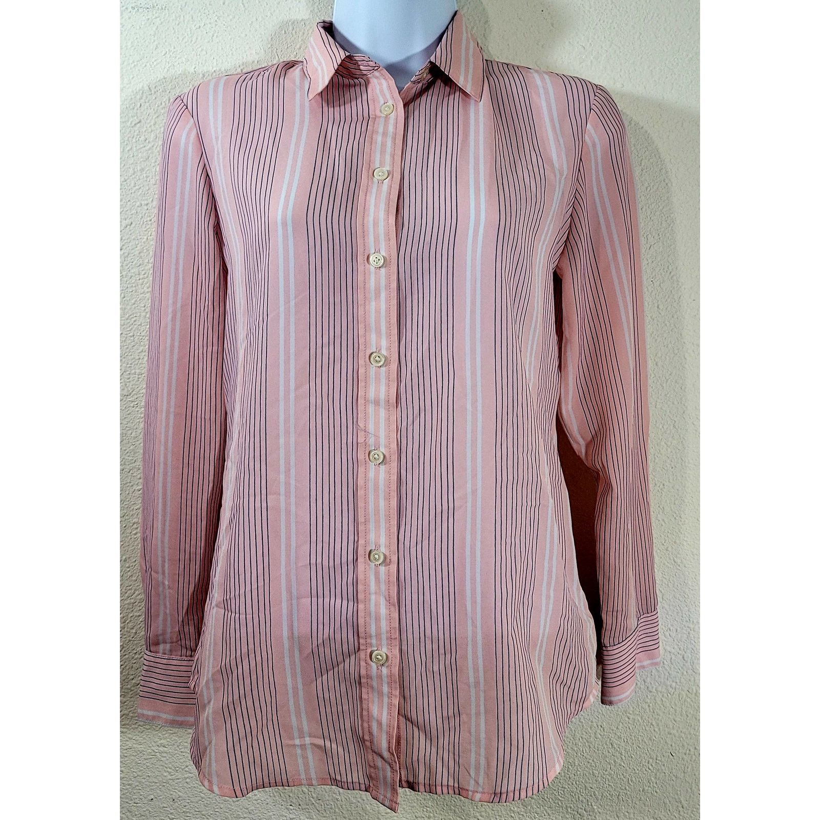 Banana Republic Banana Republic Pink Blue Striped Button Up Top XS Petite Size XS / US 0-2 / IT 36-38 - 1 Thumbnail