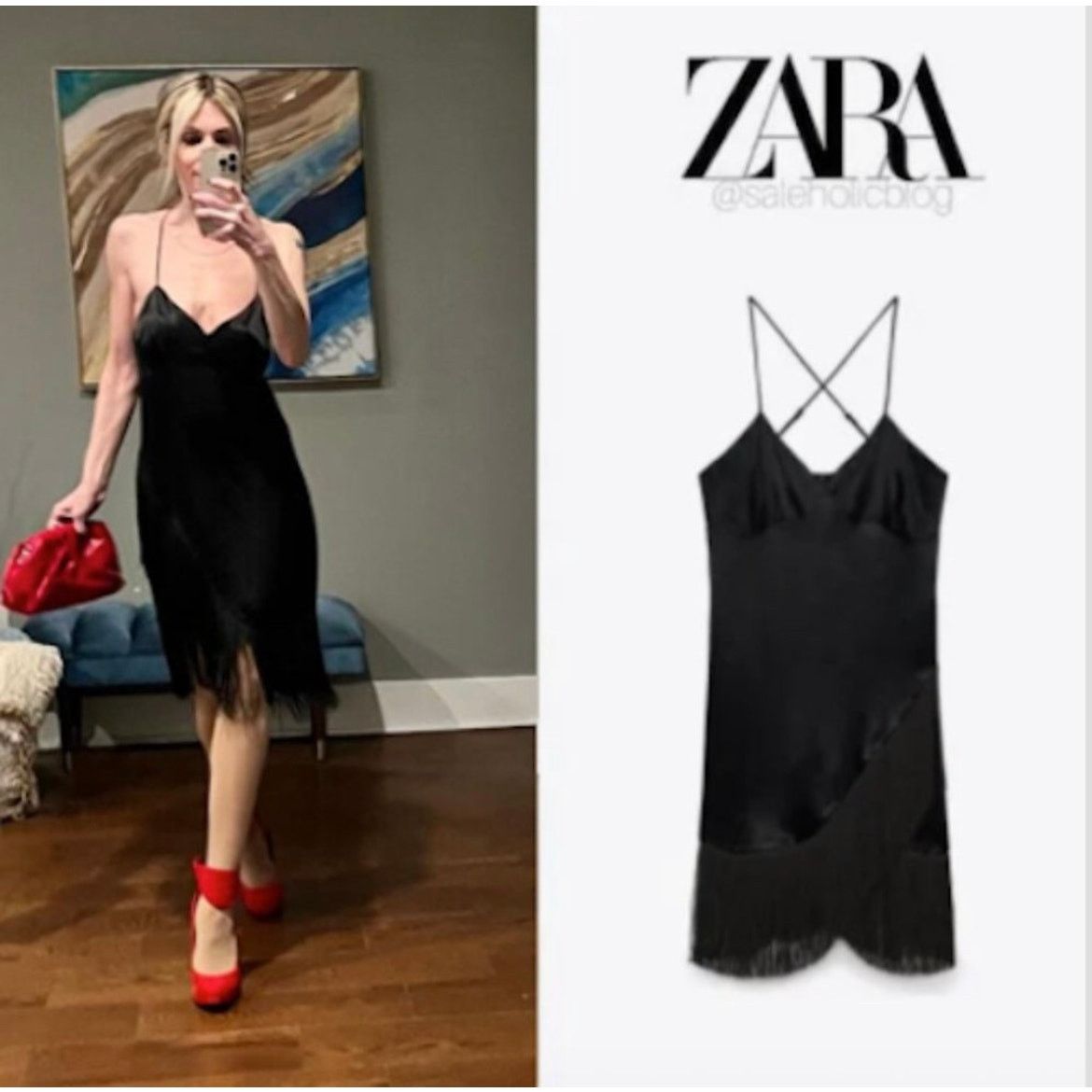 Zara ZARA FRINGED SLIP DRESS BLACK Size XS / US 0-2 / IT 36-38 - 1 Thumbnail