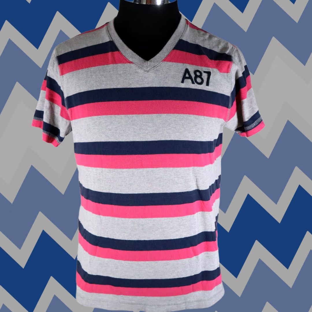 Vintage Aéropostale Shirt Mens Medium Casual V-Neck Striped Short Sleeve Tee Size US M / EU 48-50 / 2 - 1 Thumbnail