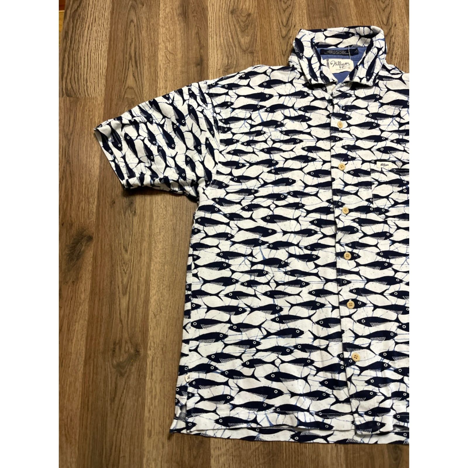 Tommy Hilfiger Hilfiger Shirt, Men's Large, Button-Up, Short Sleeve, White/Blue, Casual, Regular Fit, Button, Collared, Stone: N/A Size US L / EU 52-54 / 3 - 3 Thumbnail