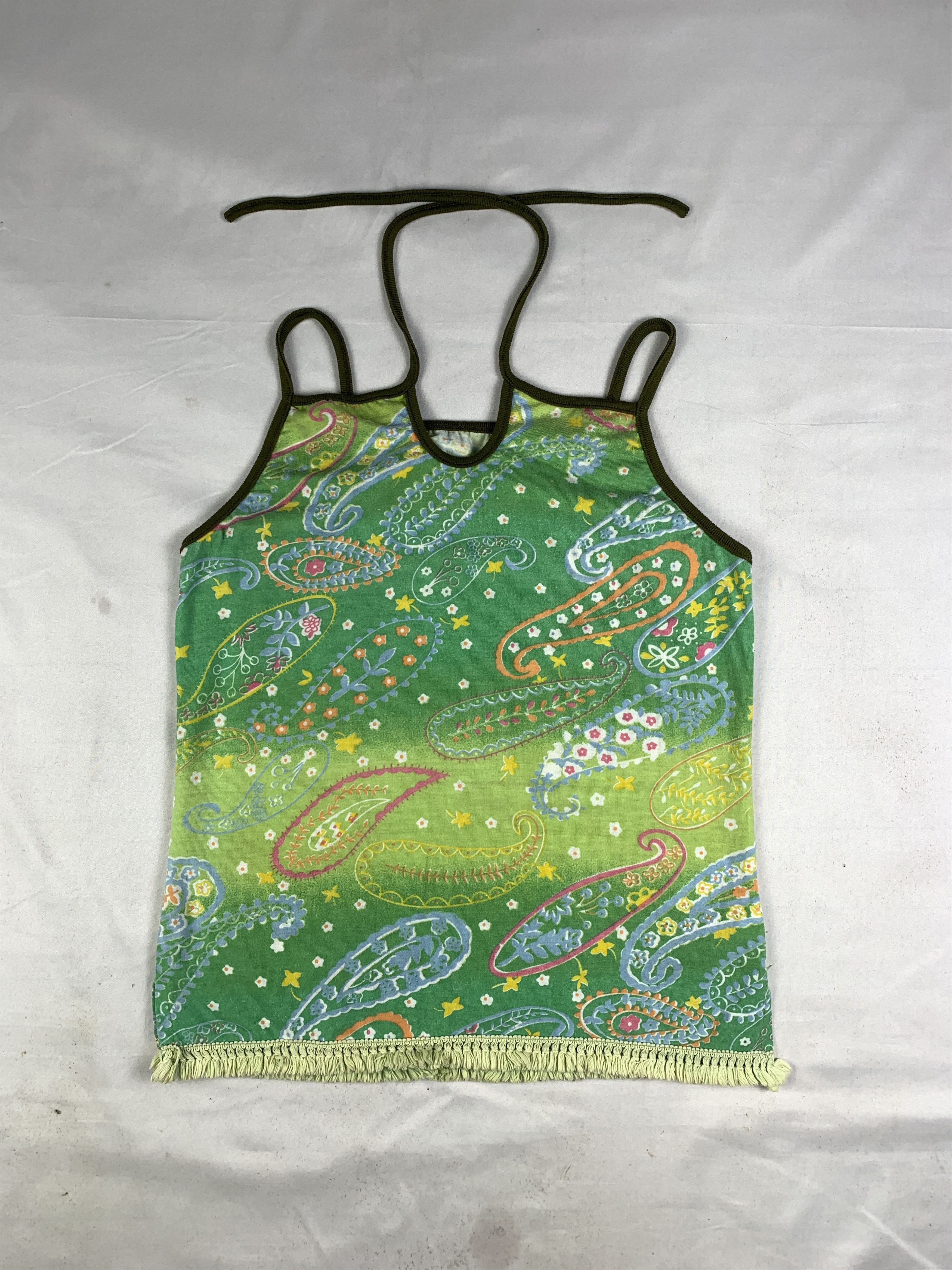 Japanese Brand Paisley Floral Gradiation Green Halter Cami Top (S) Size S / US 4 / IT 40 - 1 Thumbnail