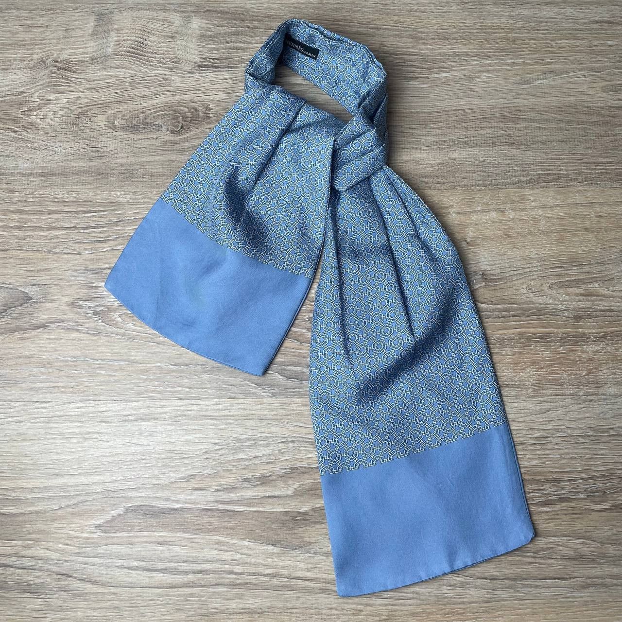 Hermes Paris Ascot Silk Tie Blue Geometry