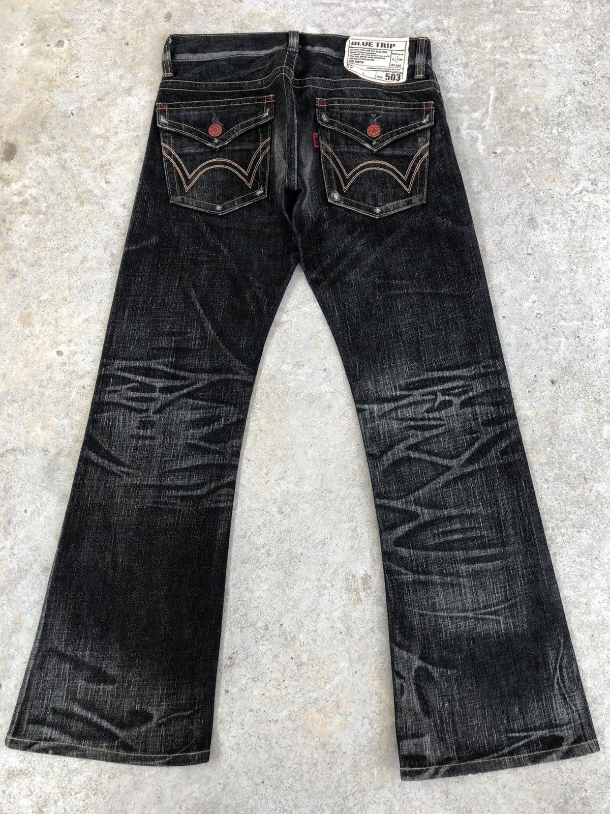 If Six Was Nine Edwin 503 Flared Distressed Jeans Whiskered Size US 30 / EU 46 - 2 Thumbnail
