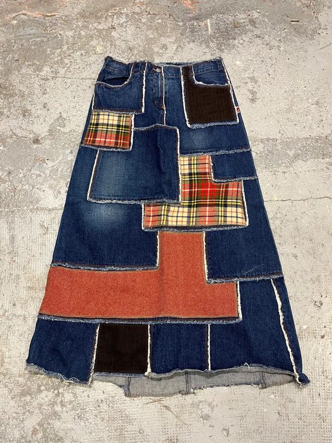 Jean Paul Gaultier × Vintage 2000s Jean Paul Gaultier Patchwork Long Denim Skirt Size 28" / US 6 / IT 42 - 1 Thumbnail
