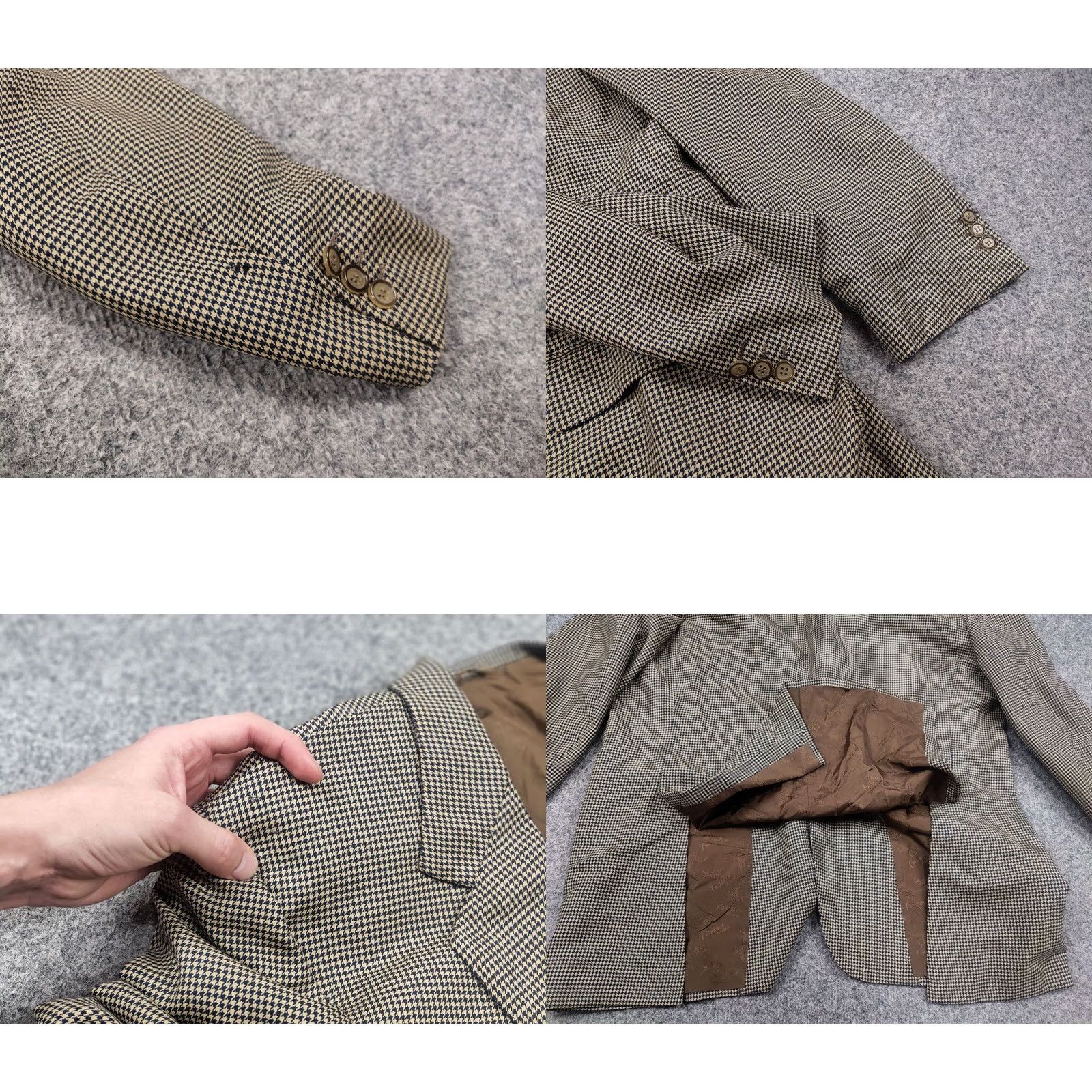 Brioni VINTAGE Brioni Blazer Jacket Wool Houndstooth pattern Beige blue Size 46R - 9 Thumbnail