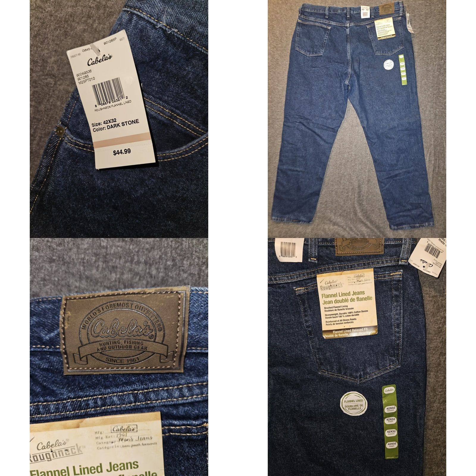 Vintage VINTAGE Cabela's Roughneck Flannel Lined Jeans Men 42x32 NWT Blue Outdoors Nature Jeans Mens Blue 12 in Rise Pockets Zipper Button Denim" Size US 42 / EU 58 - 8 Thumbnail