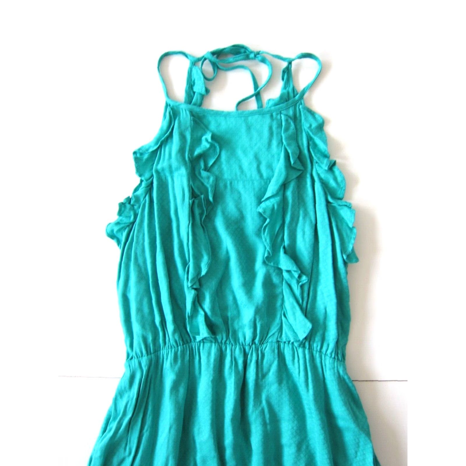 Vintage NWT Esley 100% Rayon Teal Blue Ruffle Tank Apron Sun Dress Small Size S / US 4 / IT 40 - 3 Thumbnail