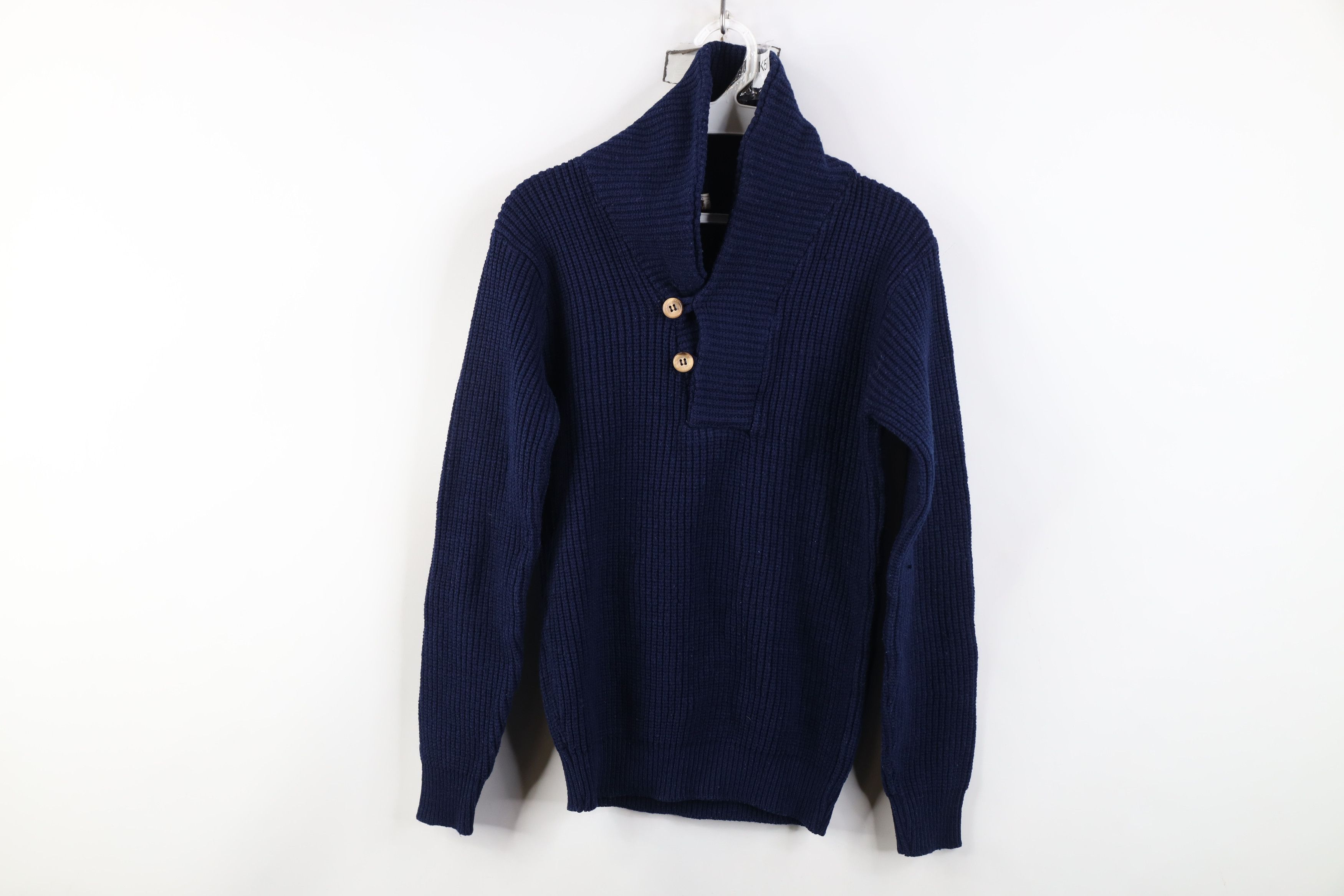 Vintage Vintage 70s Streetwear Ribbed Knit Shawl Sweater Blue Size S / US 4 / IT 40 - 1 Thumbnail