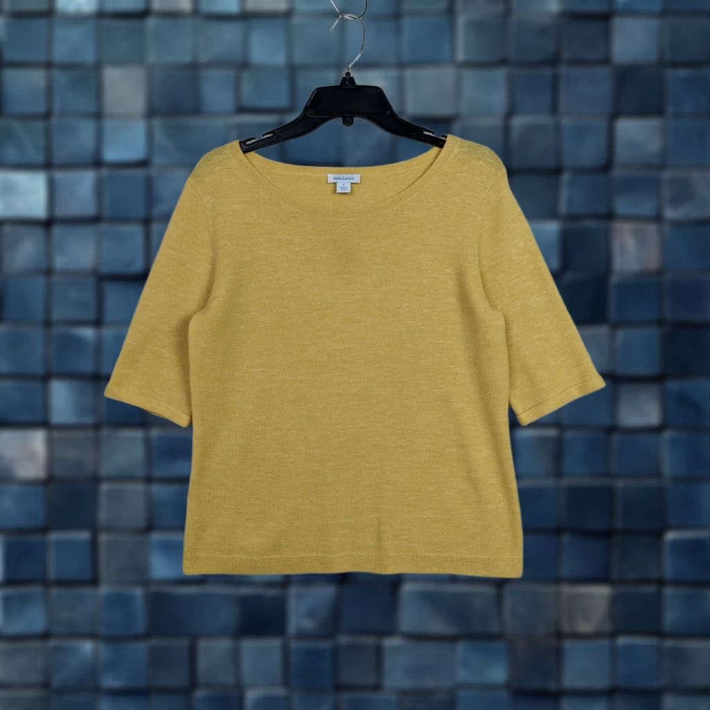 Vintage Sundance Sweater Shirt Pullover 1/2 Sleeve Round Neck Yellow S Linen Merino Wool Womens Size S / US 4 / IT 40 - 1 Thumbnail