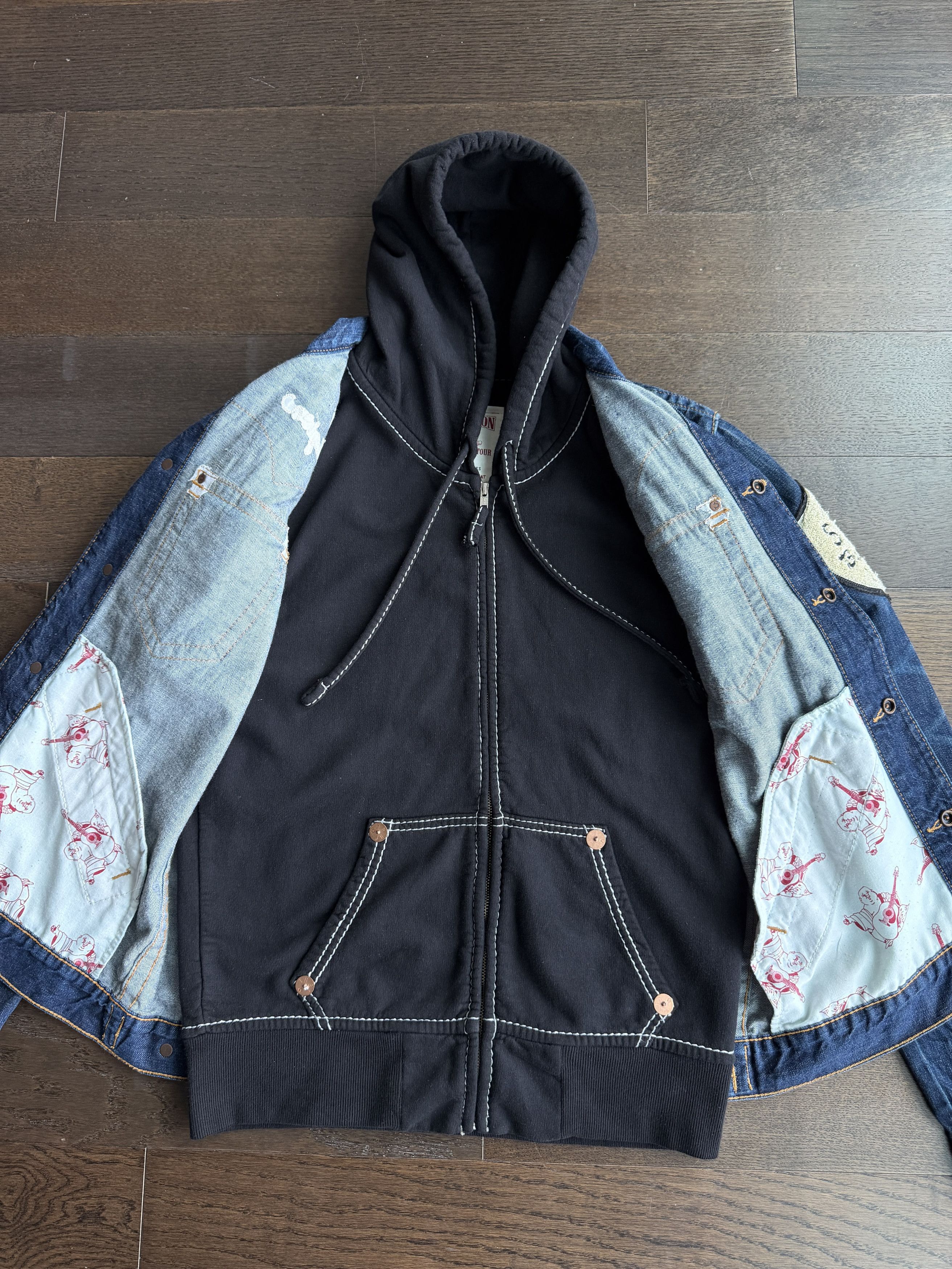 True Religion Hawks Varsity Team Hoody Denim Jacket • VINTAGE Size US L / EU 52-54 / 3 - 4 Thumbnail