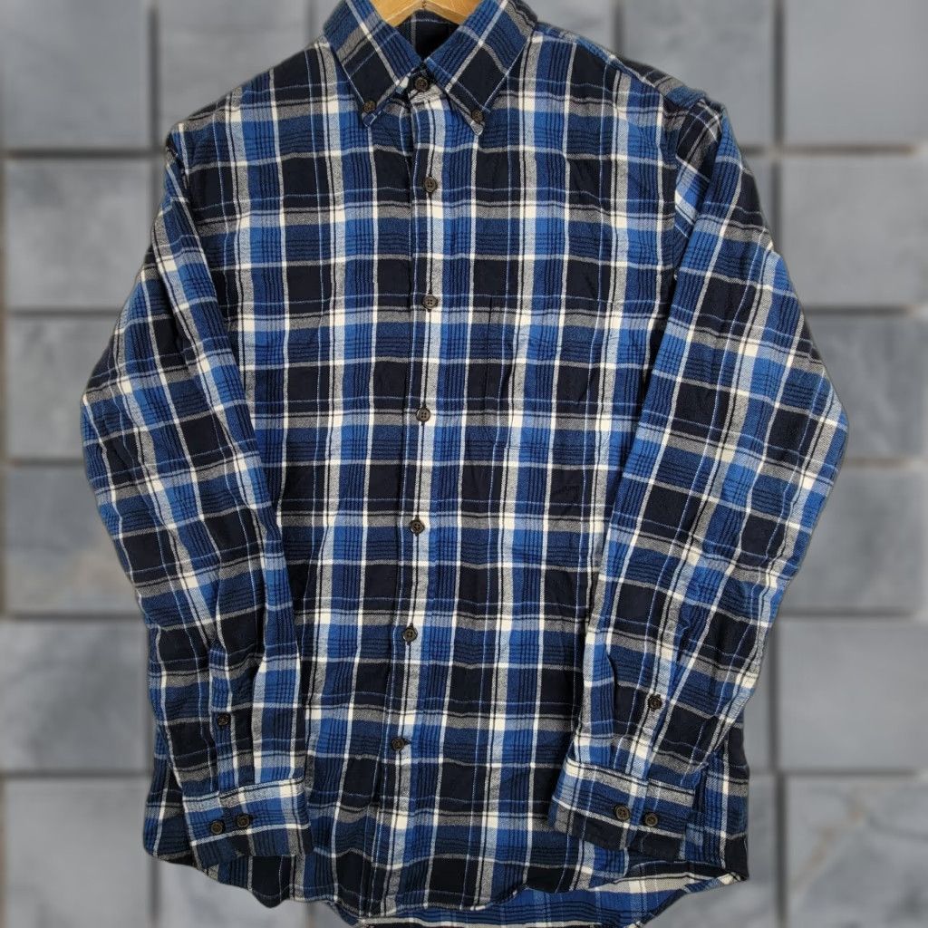 Lands' End Lands' End Button-Up Shirt Mens Flannel Blue Small Long Sleeve Winter Plaid Pocket Regular Fit 14-14.5 neck Collared Button-Up Mens Size US S / EU 44-46 / 1 - 1 Thumbnail