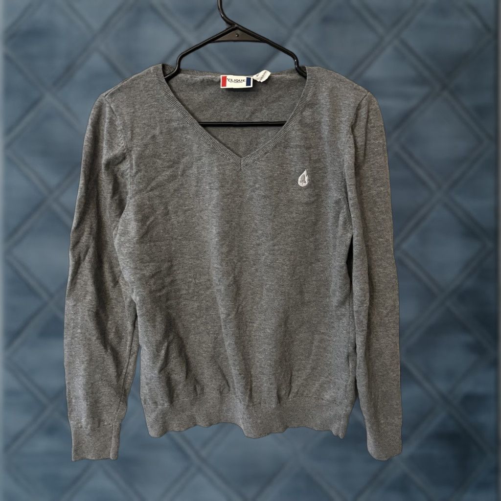 Vintage VINTAGE Clique Womens Sweater XL Crew Neck Pullover Long Sleeve Casual Knit Gray Navy Cotton Size XL / US 12-14 / IT 48-50 - 1 Thumbnail