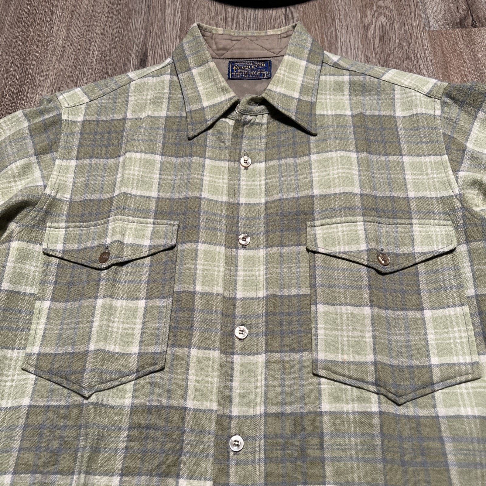 Pendleton 50s Pendleton Wool Plaid Flannel CPO Shirt Mens 15 1/4 VTG Size US L / EU 52-54 / 3 - 1 Thumbnail
