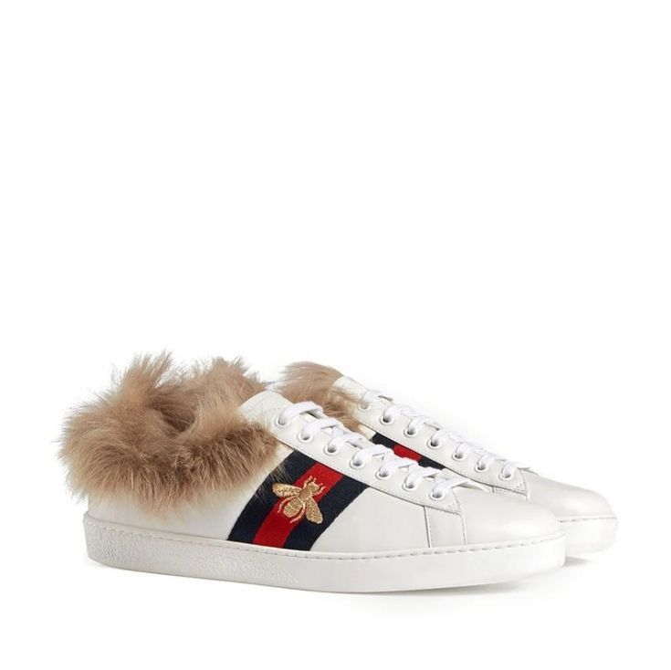 Gucci New Gucci Ace Lamb Fur Bee Embroidered Leather G 7 US 8 Size US 8 / EU 41 - 2 Thumbnail