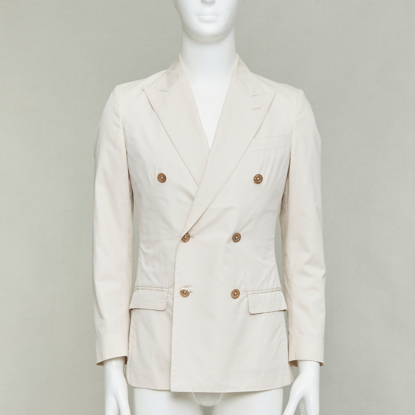 DOLCE GABBANA Taormina beige cotton silk shell buttons double breasted blazer IT44 XS