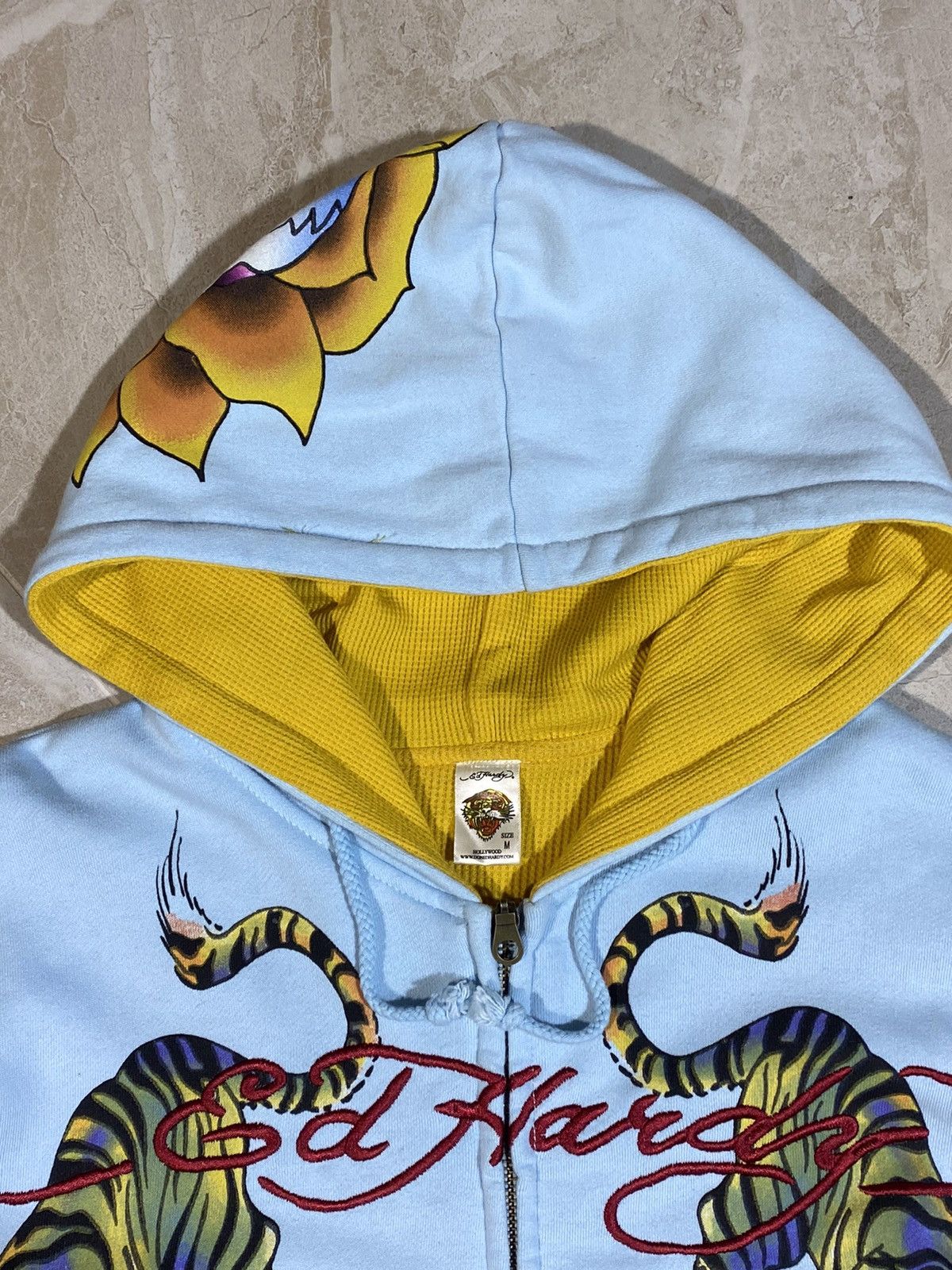 Ed Hardy × Japanese Brand Ed Hardy y2k hype streetwear style light blue zip hoodie Size US M / EU 48-50 / 2 - 11 Thumbnail