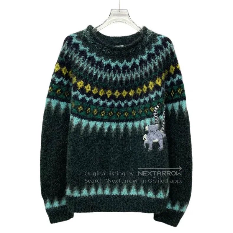 Loewe LOEWE Green Animal Print Mohair Round Neck Long Sleeve Kni Size S / US 4 / IT 40 - 1 Thumbnail