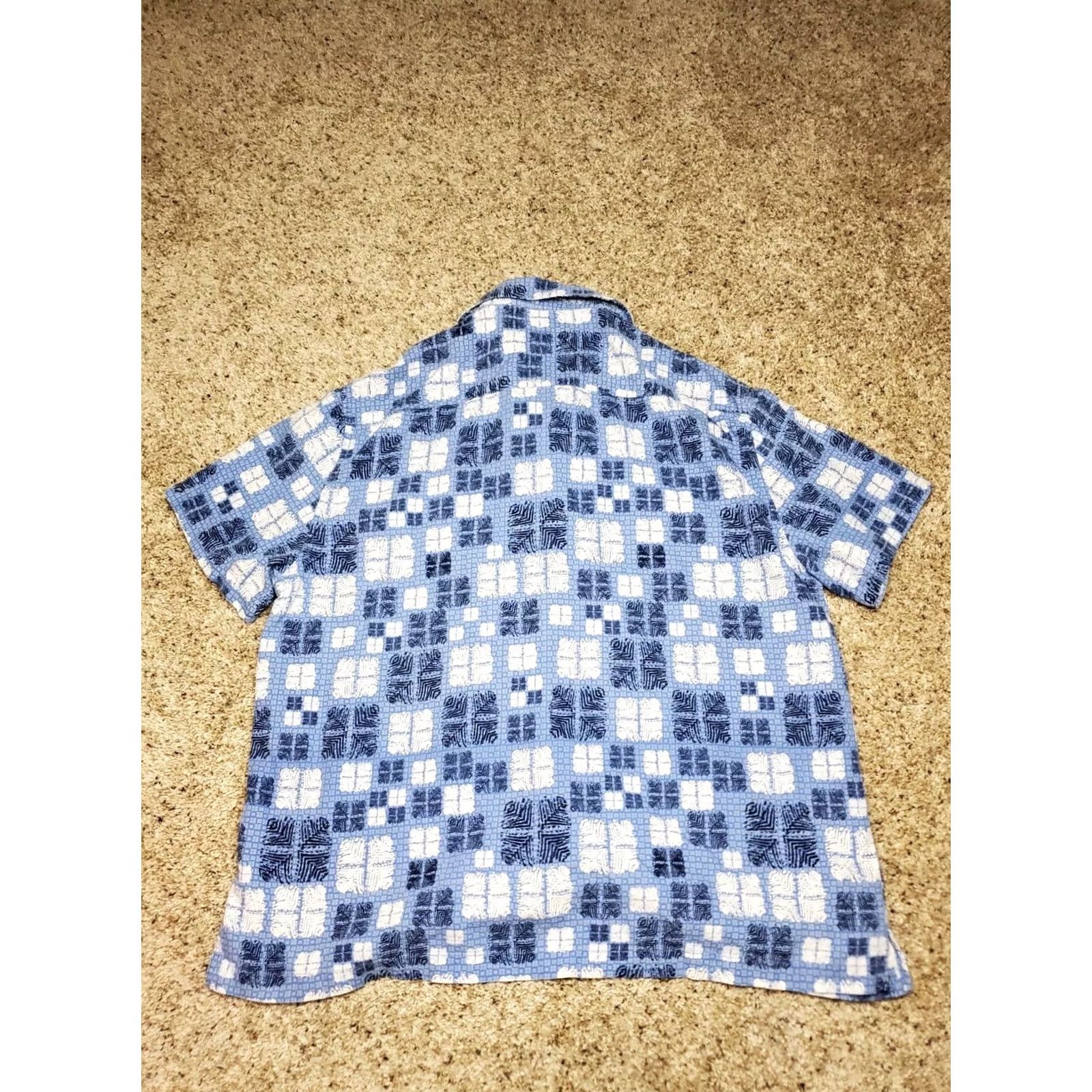 Nat Nast Nat Nast Shirt XL Mens Blue Silk Blend Geometric Tribal Short Sleeve Button Up Size US XL / EU 56 / 4 - 6 Thumbnail