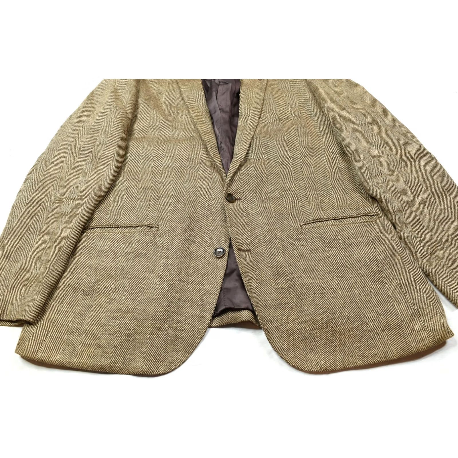 J.Crew J.CREW Blazer Mens 44 Brown Ludlow 44R Herringbone Linen Two Button Slim Fit Size 44R - 4 Thumbnail