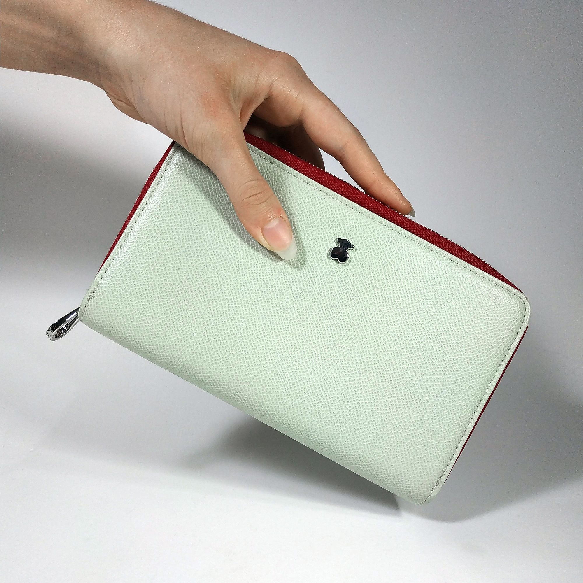 TOUS Genuine Leather Wallet – Mint Green Red