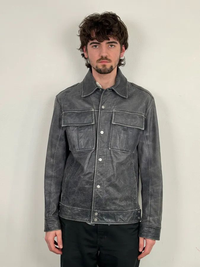 Gianfranco Ferre 2000s Gianfranco Ferré Grey Leather Trucker Jacket Size US M / EU 48-50 / 2 - 2 Thumbnail