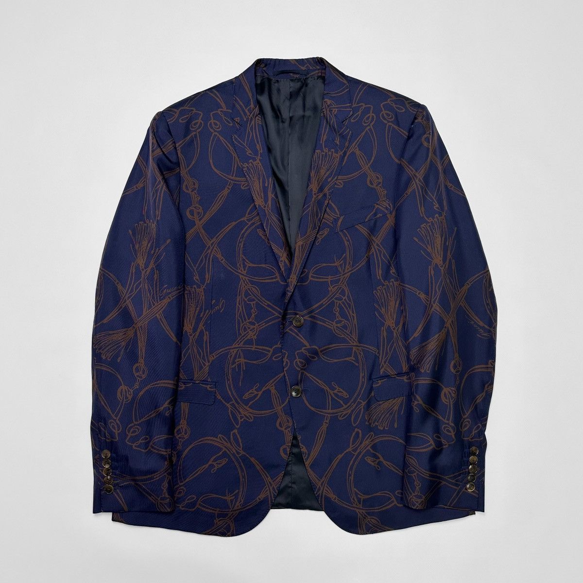 image of Gucci Silk Horse Print Blazer in Blue, Men's (Size 48R)
