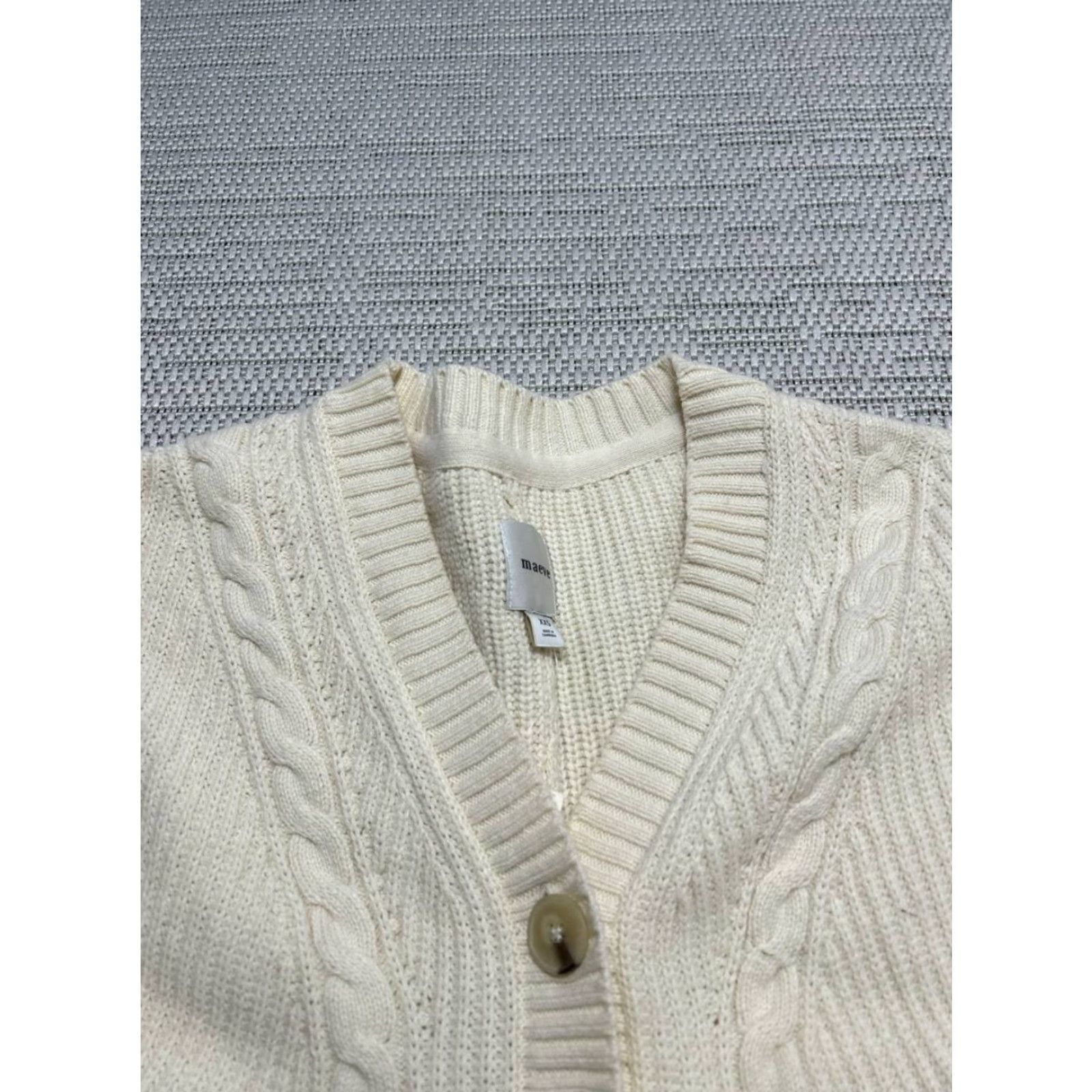 Vintage Maeve Cardigan Sweater Women XXS Beige Cotton Cable Knit Belted Casual New Size XXS / US 00 / IT 34 - 3 Thumbnail