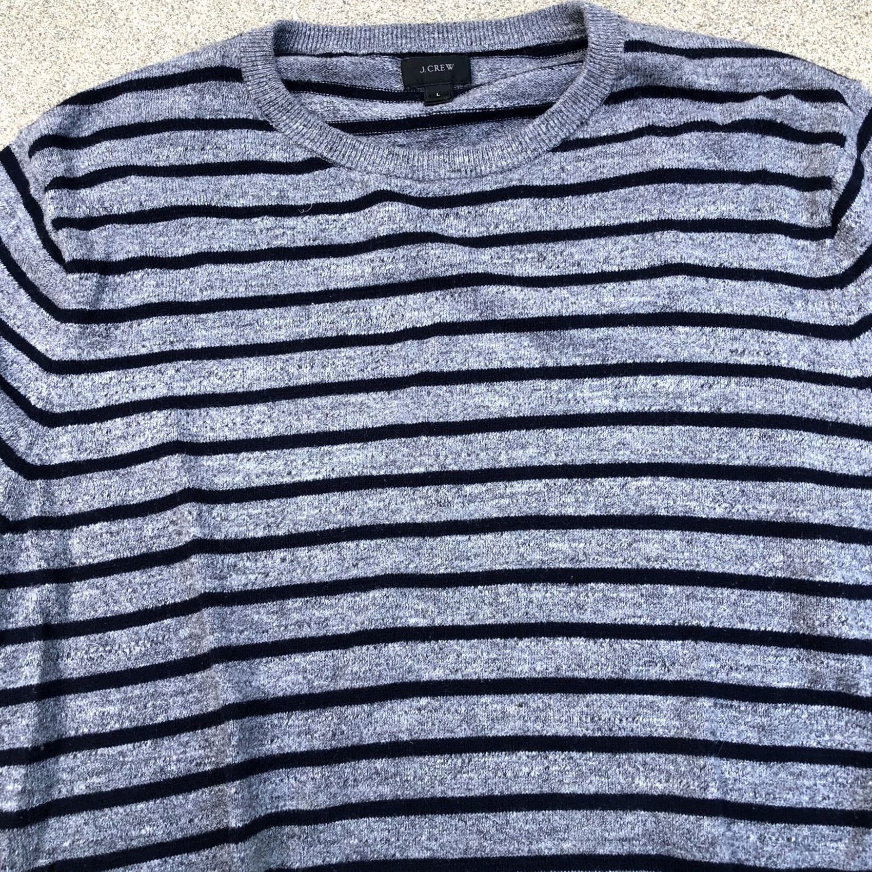 J.Crew J. CREW Sweater LARGE Grey Striped Long Sleeve Pullover Sweatshirt Men's Size US L / EU 52-54 / 3 - 2 Thumbnail