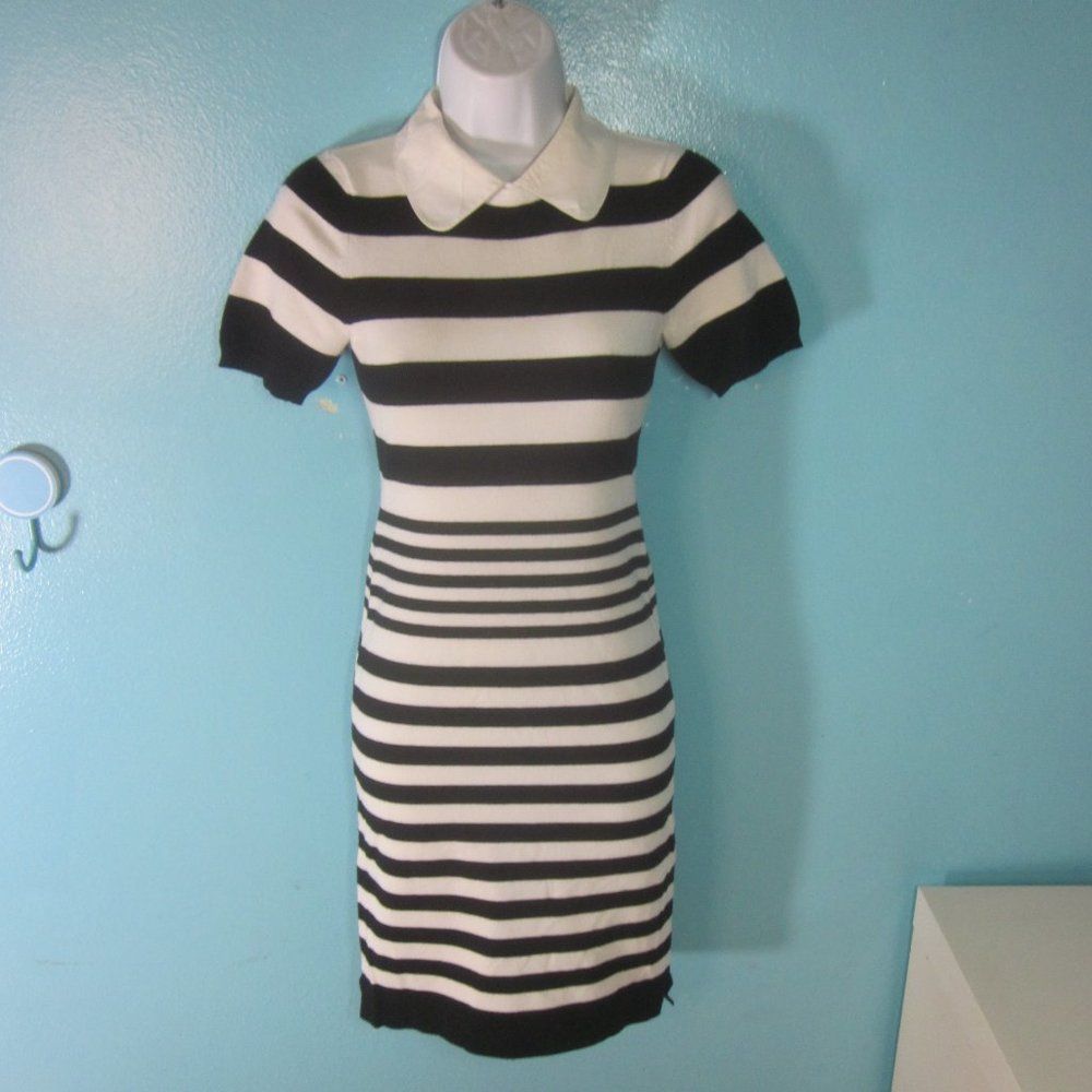 Karen Millen 1 Womens Striped Black White Bodycon Sheath Siz