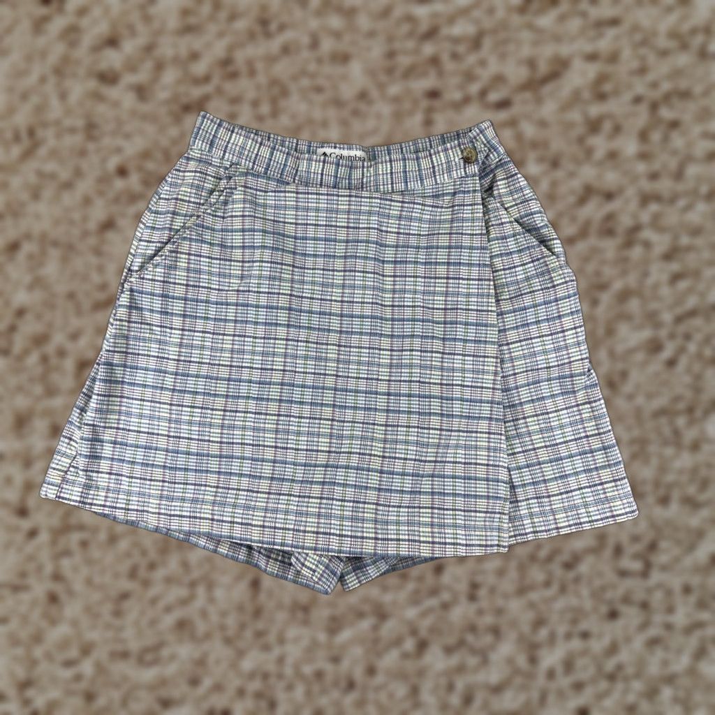 Vintage Columbia Women Skort Blue Plaid Cargo Activewear Golf with Pockets 24 in Waist Regular Size 42" / US 20 - 1 Thumbnail