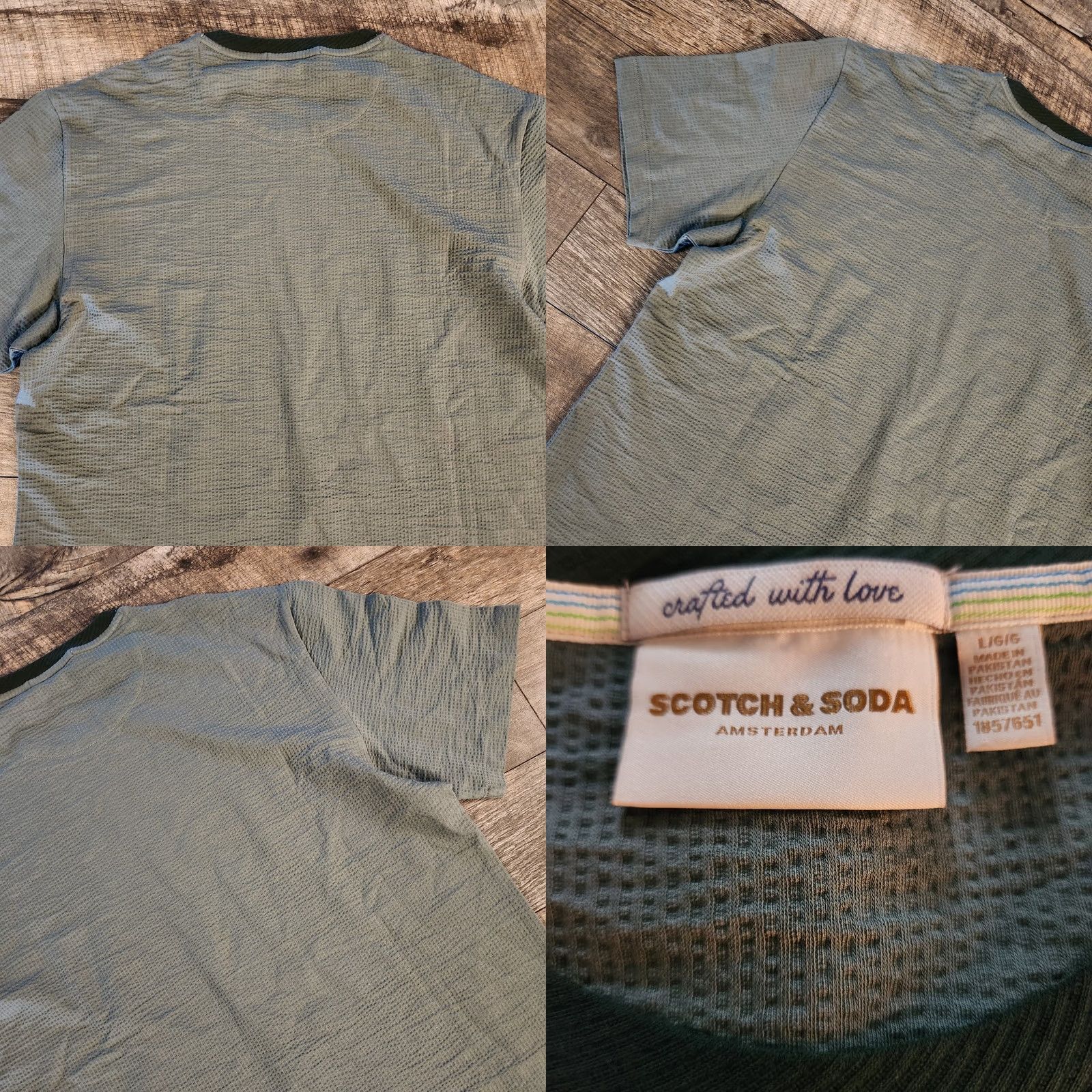 Scotch & Soda Scotch & Soda T Shirt Tee Mens Large Green Textured Knit Crew Neck Short Sleeve Waffle Knit Logo Cotton Spandex Regular Size US L / EU 52-54 / 3 - 8 Thumbnail