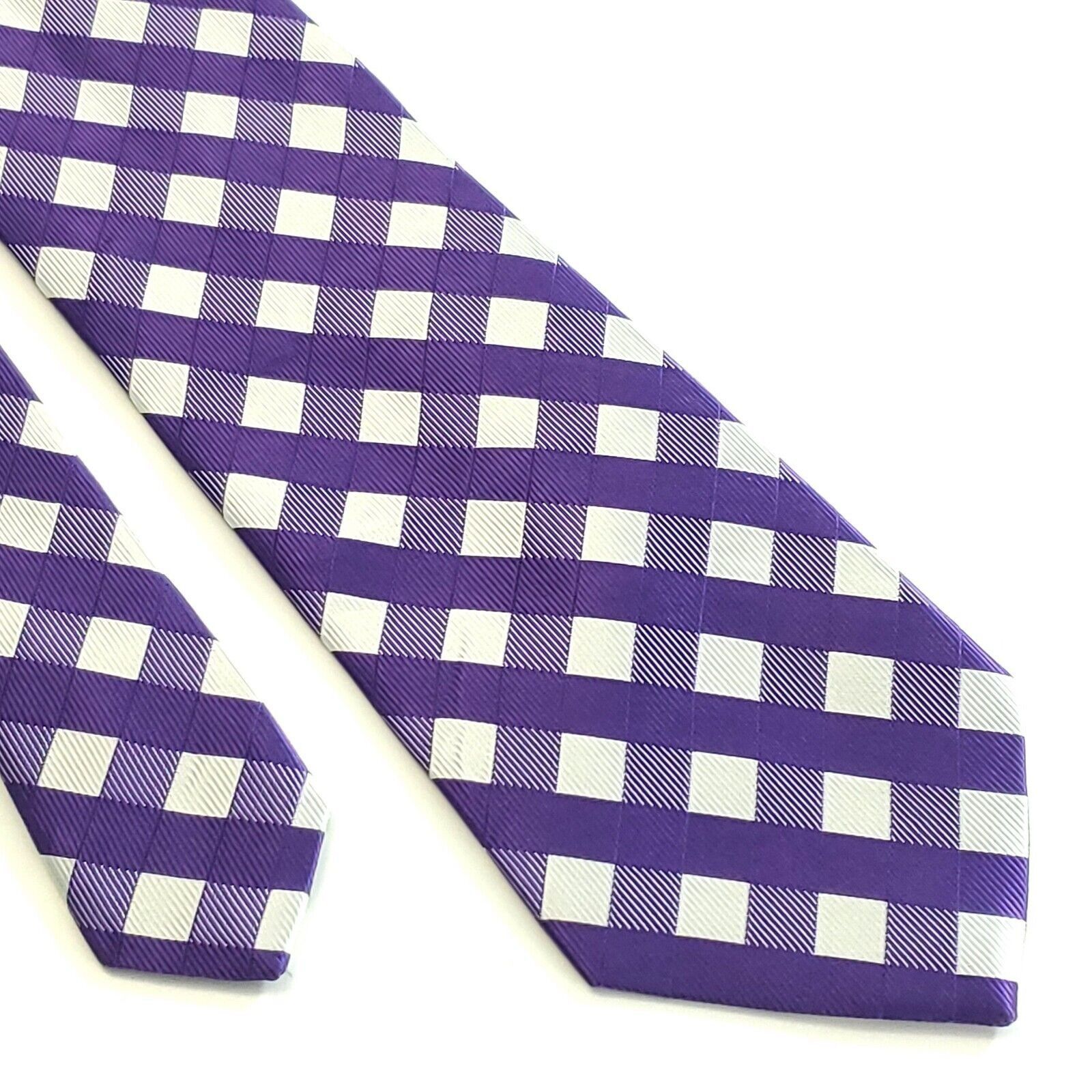 Croft & Barrow Croft & Barrow Purple Plaid White Woven Silk Tie Size ONE SIZE - 1 Thumbnail