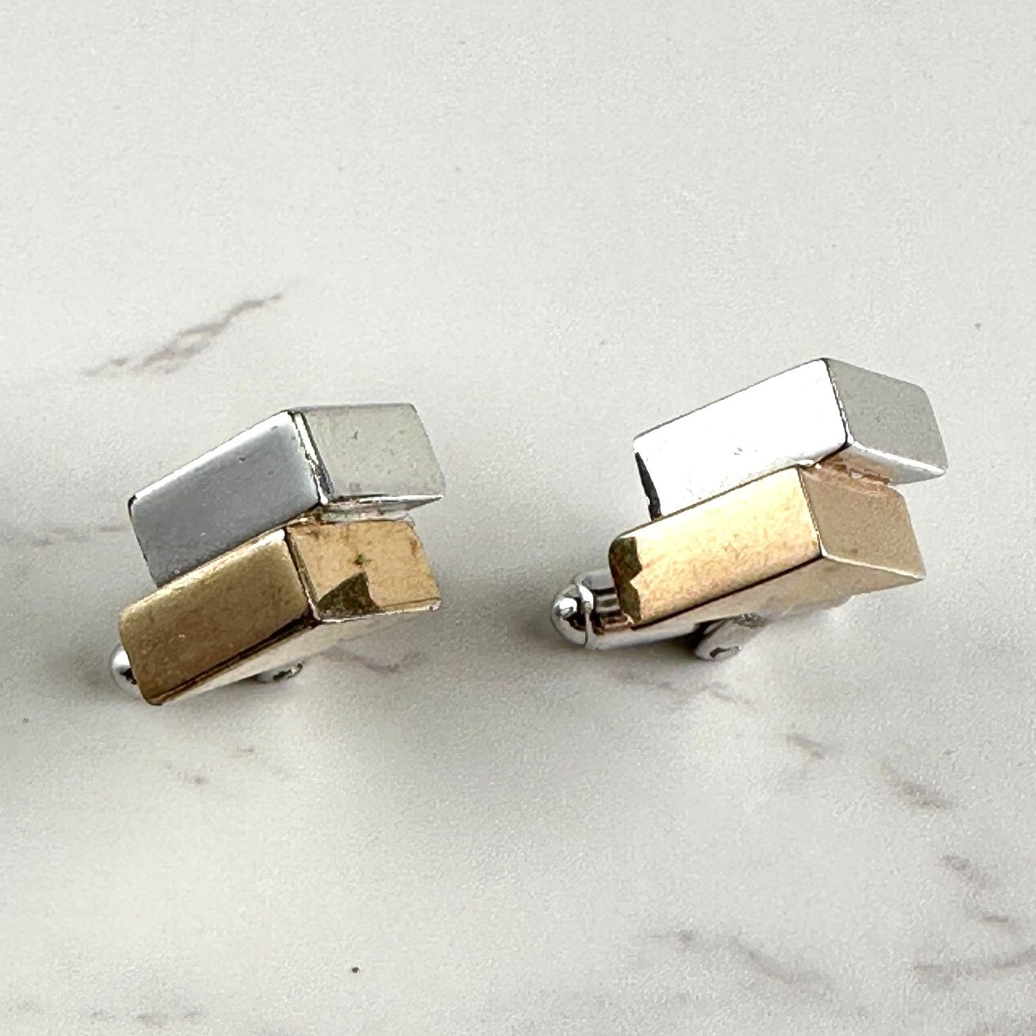 Vintage 1950s Hickok Cuff Links, Gold & Silver Triangular Cuff Links Size ONE SIZE - 3 Thumbnail