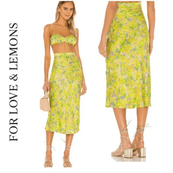 For Love & Lemons FOR LOVE AND LEMONS DUBOIS YELLOW FLORAL MIDI SKIRT SIZE S Size 27" / US 4 / IT 40 - 1 Thumbnail