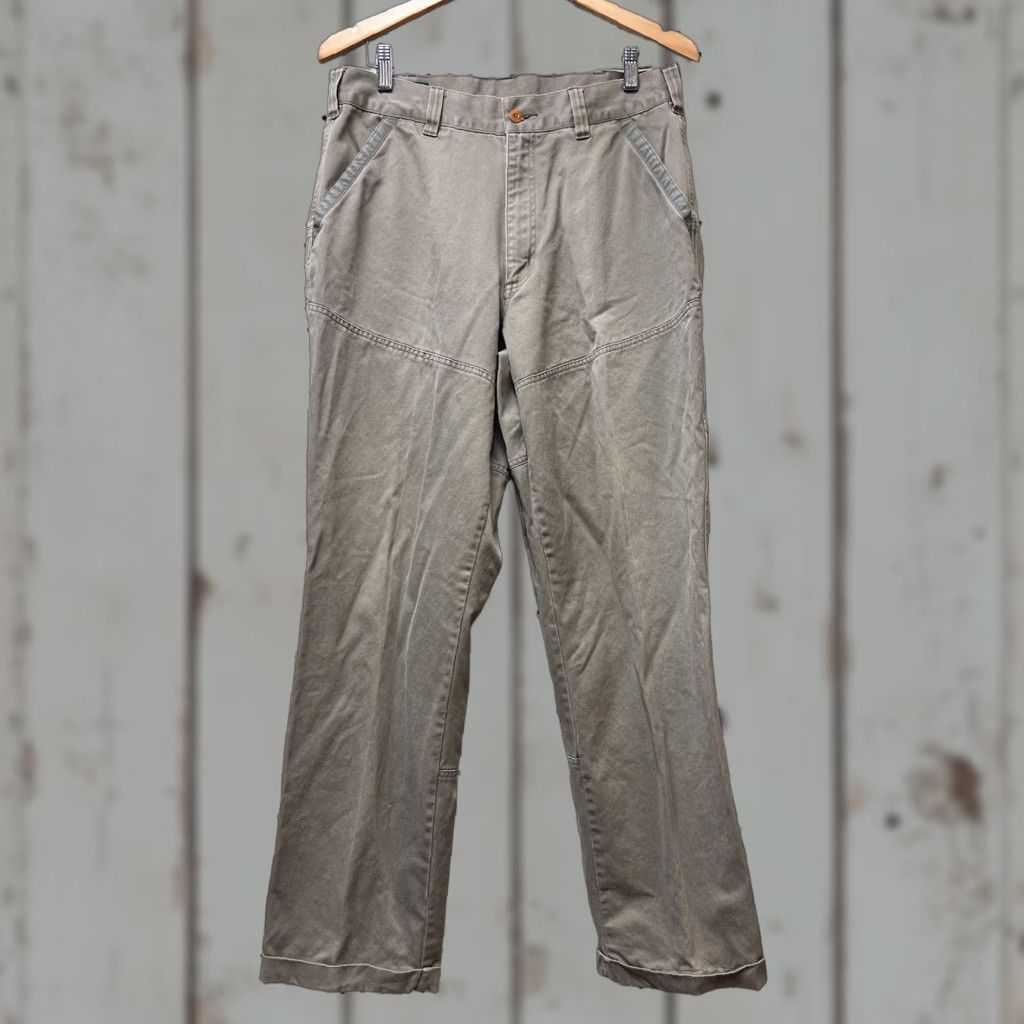 Orvis VINTAGE Orvis Chino Pants Mens 32x32 Brown Green Trim Casual Mens Size 32 Regular Straight Inseam 30 Leather Front Flat Front Size US 32 / EU 48 - 1 Thumbnail