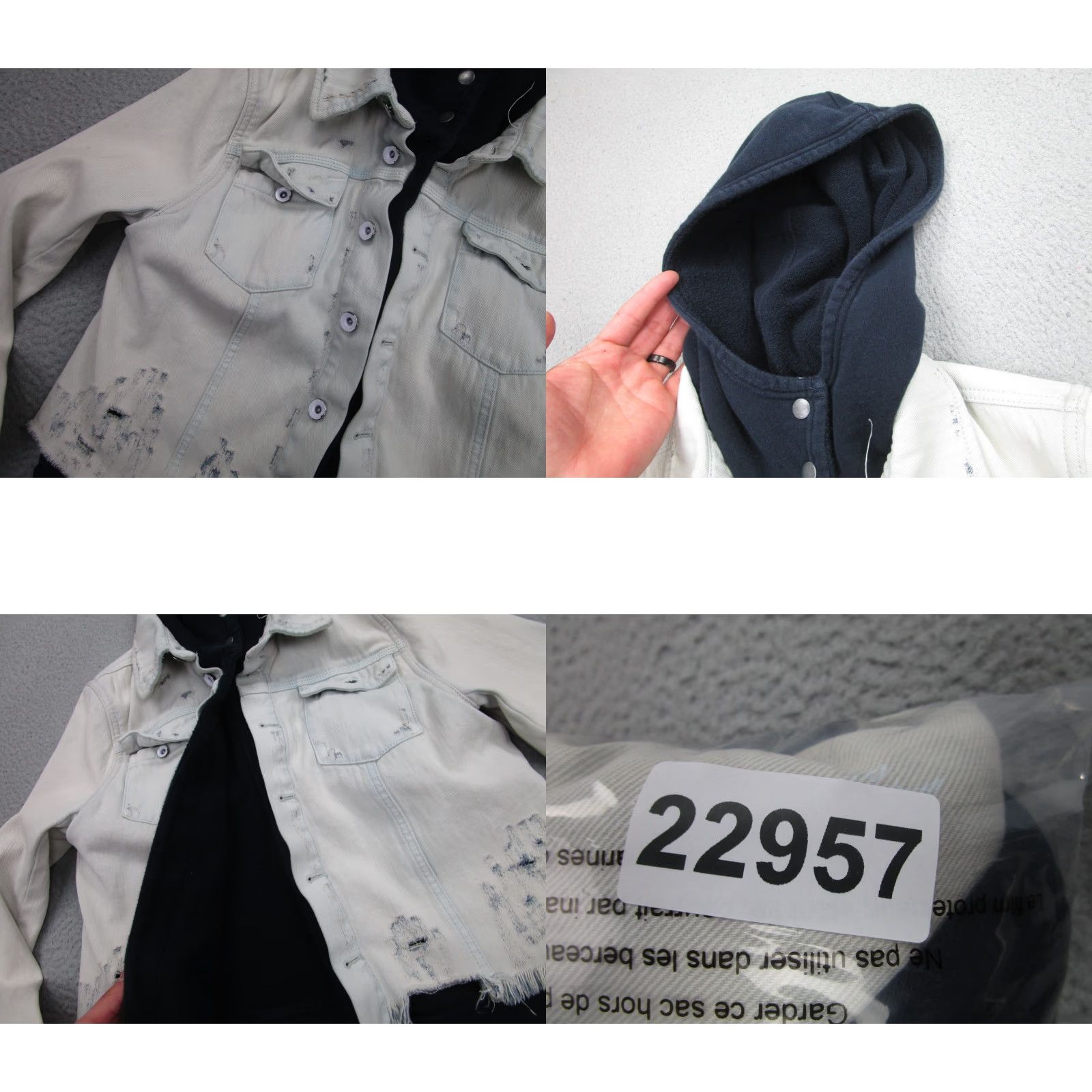 Free People Free People Hoodie Jacket Womens S Bleached Demim Distressed Frayed Grunge Punk Denim Jacket Hooded Blue 70s? Size S / US 4 / IT 40 - 9 Thumbnail