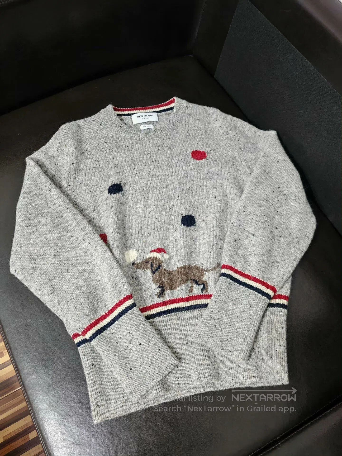 Thom Browne Gray Stripe Christmas Dog Wool Sweater. Size US XS / EU 42 / 0 - 1 Thumbnail