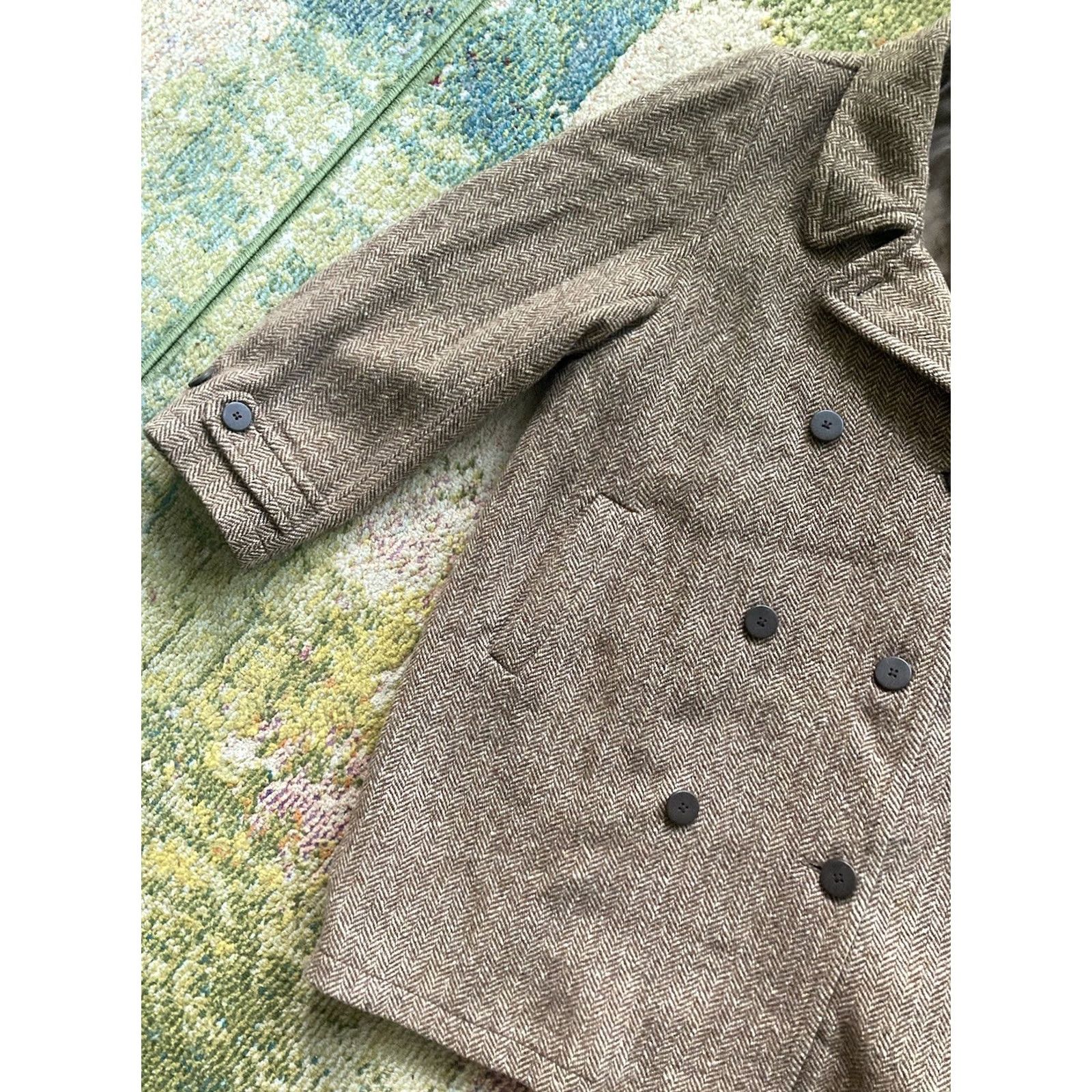 Lands' End Lands' End Womens XL Beige Herringbone Pea Coat Wool Blend Overcoat Size XL / US 12-14 / IT 48-50 - 2 Thumbnail