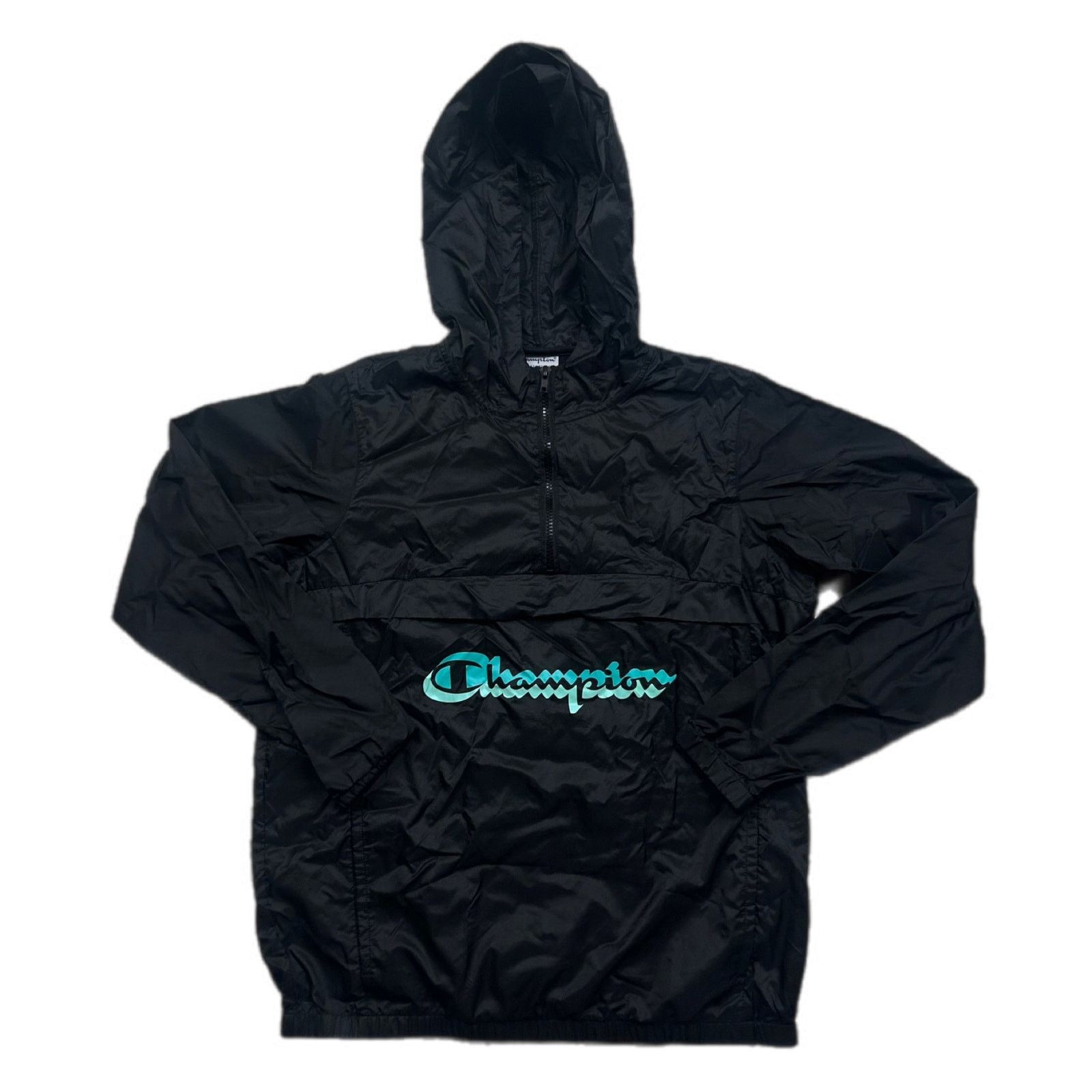 Champion Champion Anorak Black Hooded Spellout Windbreaker Jacket Size XL / US 12-14 / IT 48-50 - 1 Thumbnail