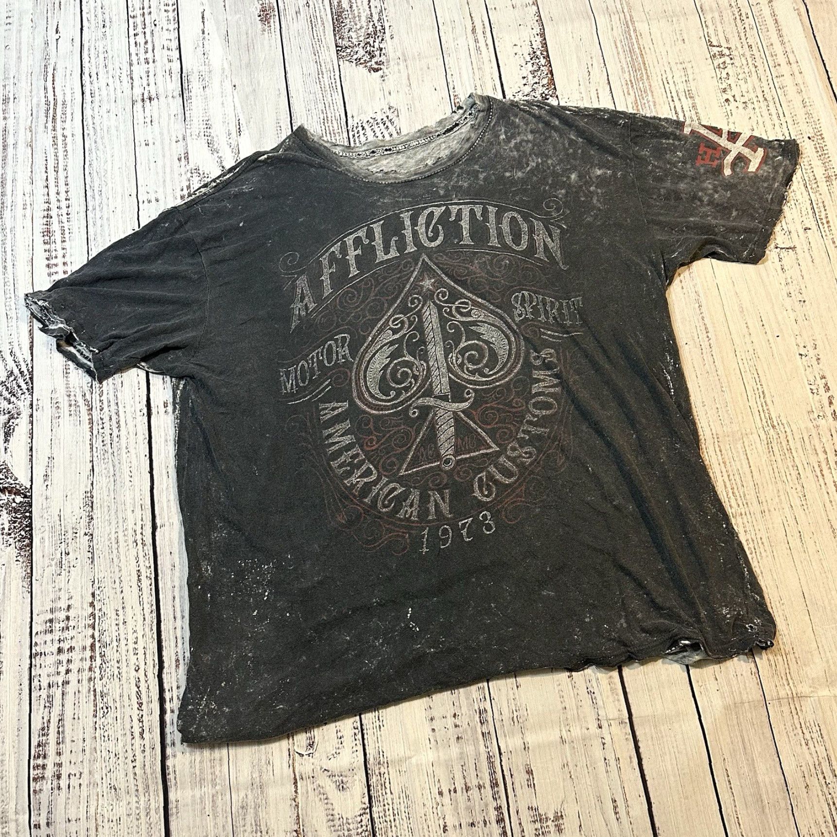 Affliction Affliction Crazy Thrashed AOP Skull Sword American Customs Men 2XL Shirt T-Shirt Short Sleeve Multicolor Graphic Print Mens Size US XXL / EU 58 / 5 - 3 Thumbnail