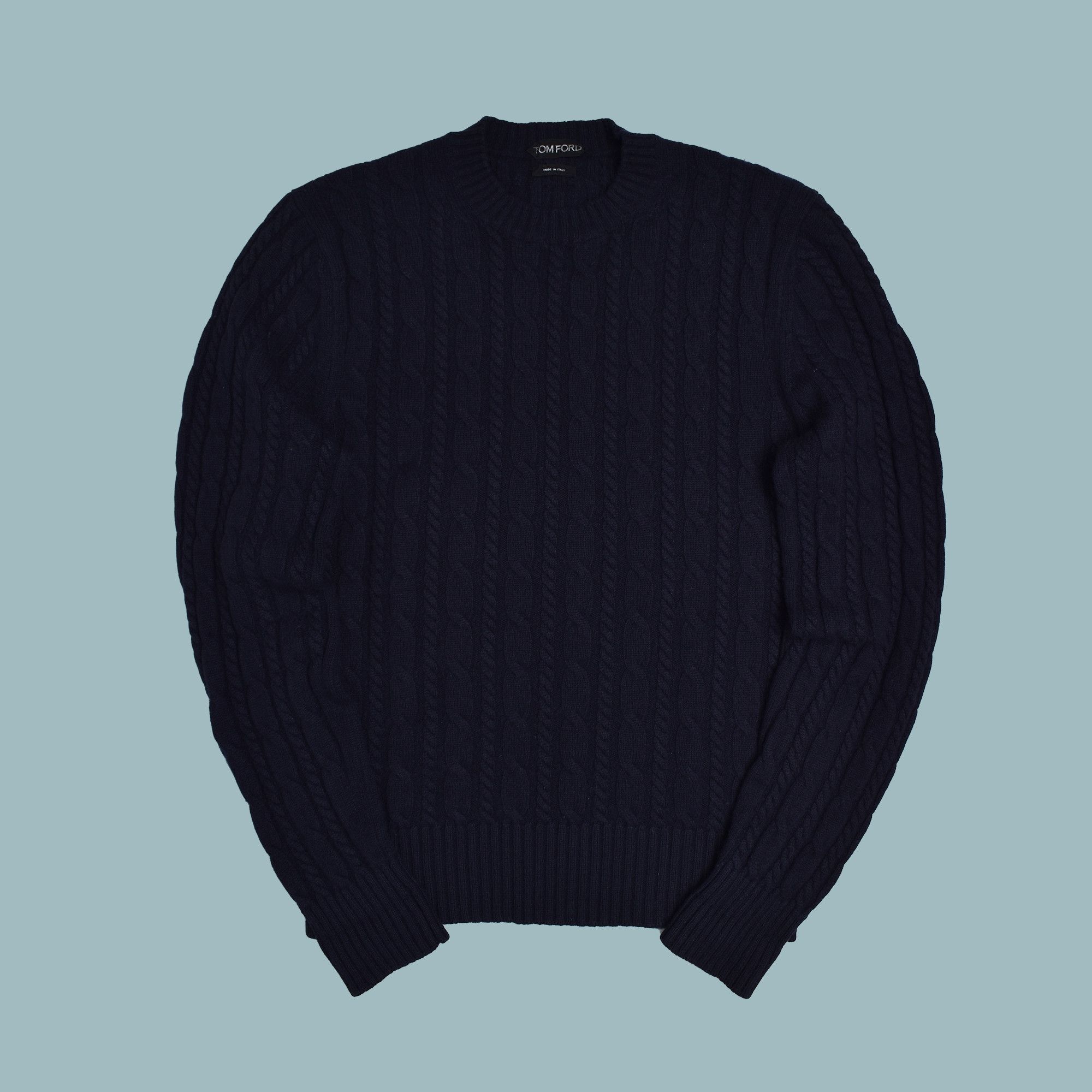 Tom Ford TOM FORD 100% CASHMERE CABLE RIBBED SWEATER NAVY MENS Size US M / EU 48-50 / 2 - 1 Thumbnail