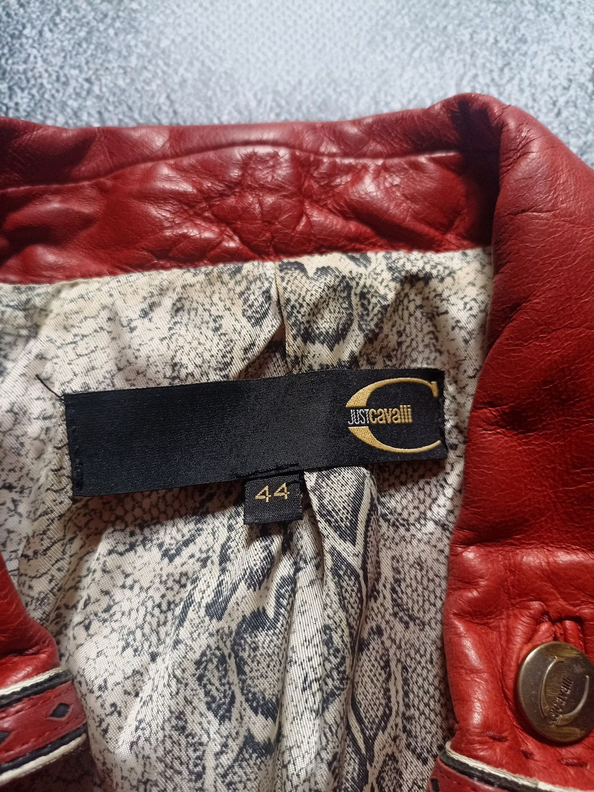 Vintage 00s Just Cavalli Red Leather Imperial Button Jacket