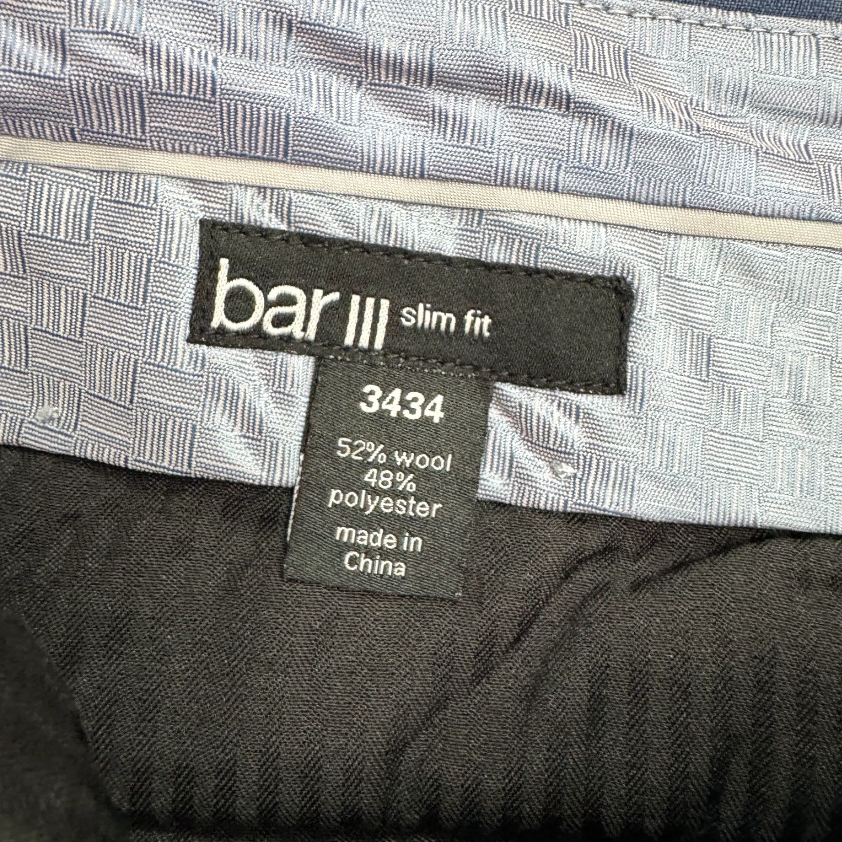 Bar III Wool Blend Dress Pants Mens 34x34 Blue Straight Leg Flat Front  Trouser