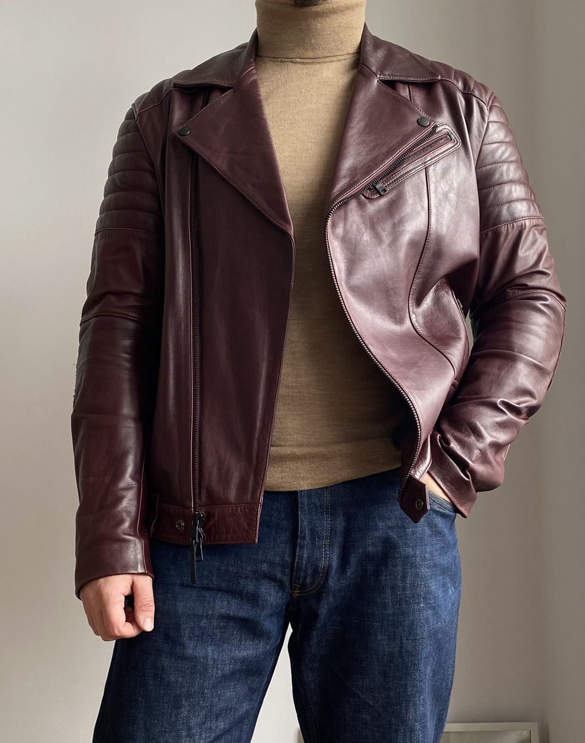 Armani Exchange Armani Exchange Leather Biker Jacket Burgundy Size US L / EU 52-54 / 3 - 2 Thumbnail