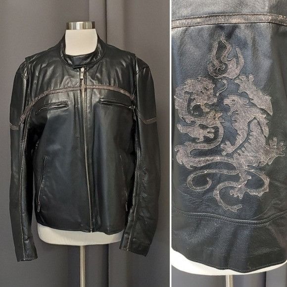 Vintage × Wilsons Leather Vintage 90s y2k RARE Black Wilsons Leather Dragon Back Racer Size US M / EU 48-50 / 2 - 2 Thumbnail