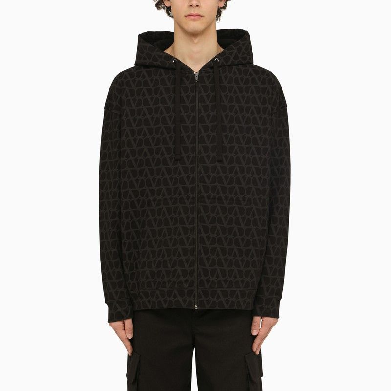 image of Valentino Black Hoodie With Toile Iconographe Print, Men's (Size Medium)