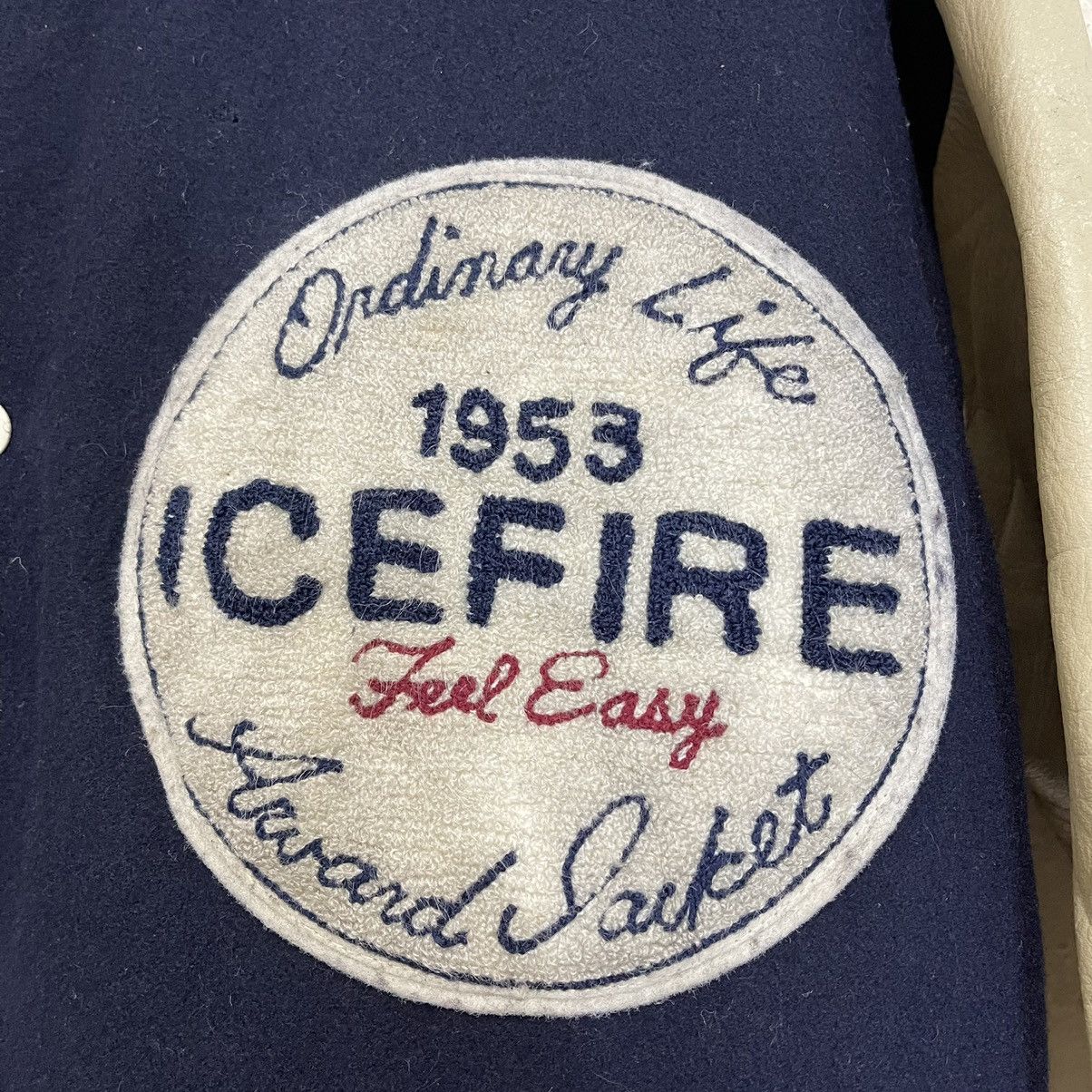 Vintage Ice Fire Ordinary Life Wool / Sleeve Leather Varsity Jacket Size US M / EU 48-50 / 2 - 12 Thumbnail