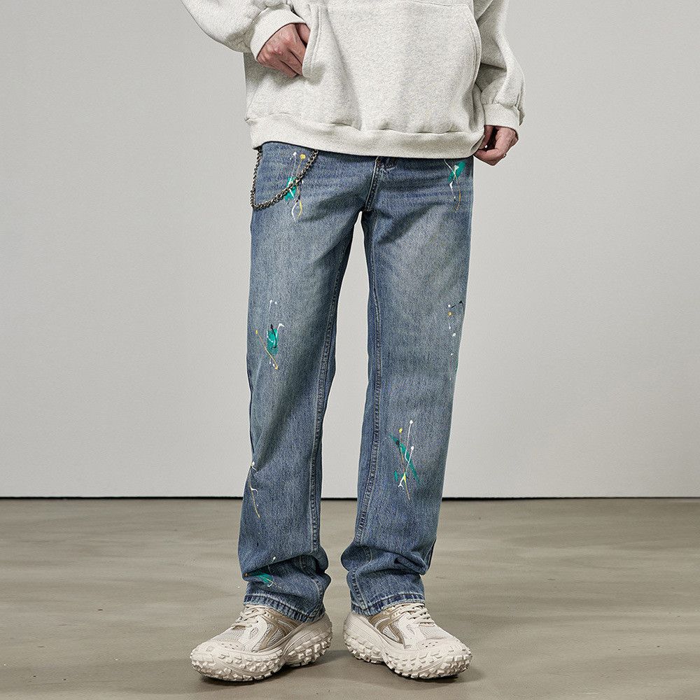 Japanese Brand × Vintage Men's loose trendy straight simple ink-splashed washed jeans Size US 32 / EU 48 - 1 Thumbnail